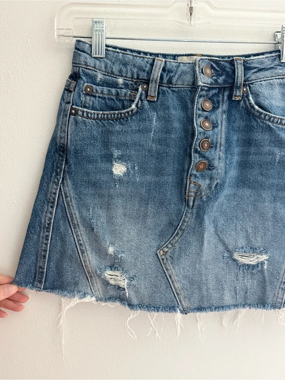Free People We The Free distressed denim A-line mini skirt